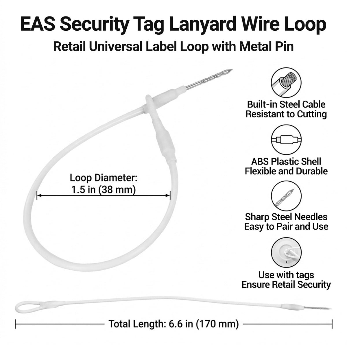 Security Tag Wire Lanyards, 6.7 in, 100 Pack – product view 2
