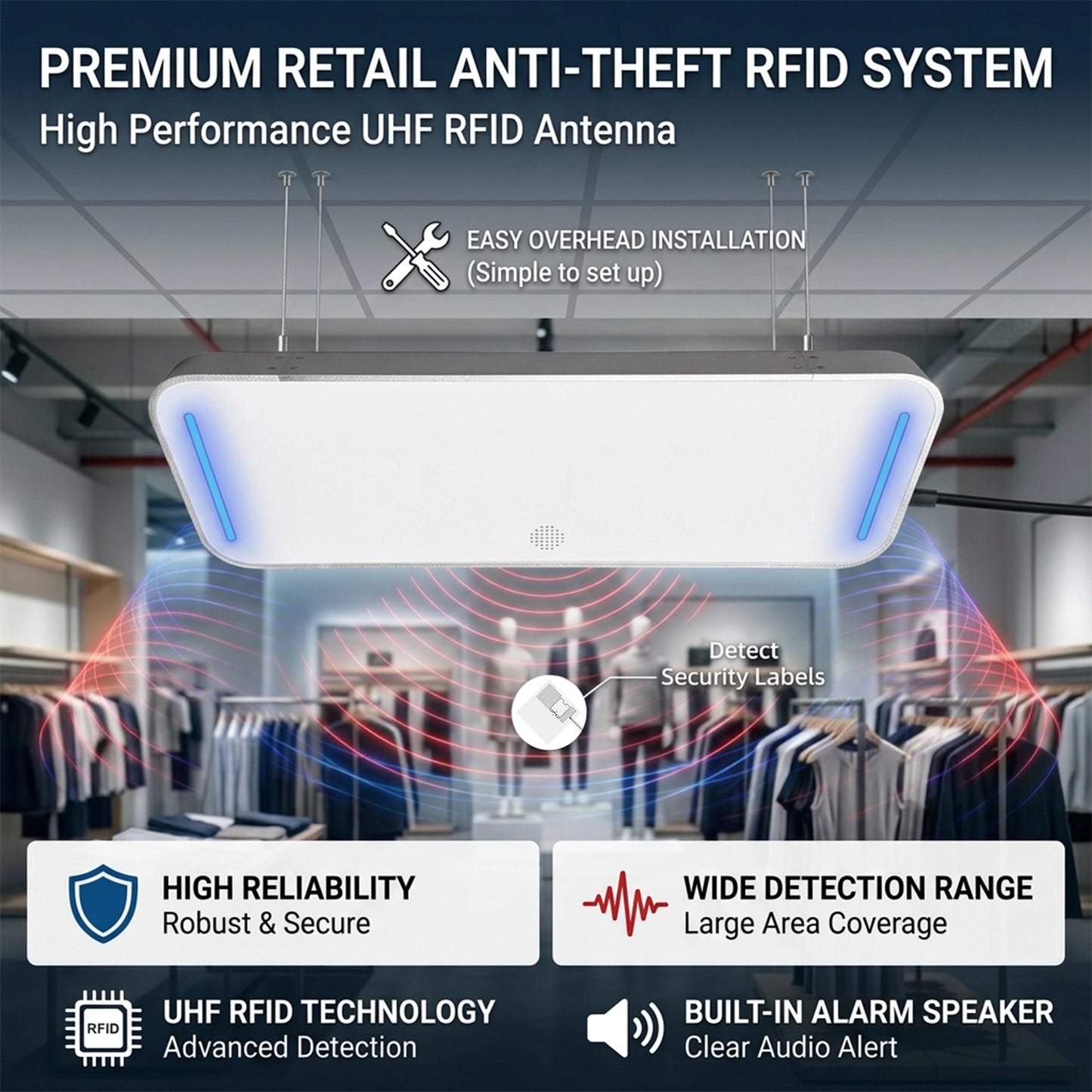 RFID 860~960MHz Alarm Detector for Clothing & Jewelry Shop
