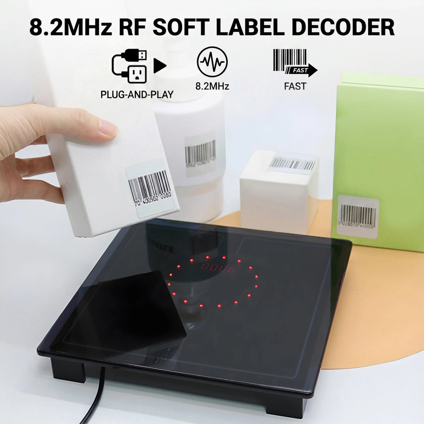 8.2MHz RF Soft Label Decoder for EAS Retail Anti-Theft Detection System, Black