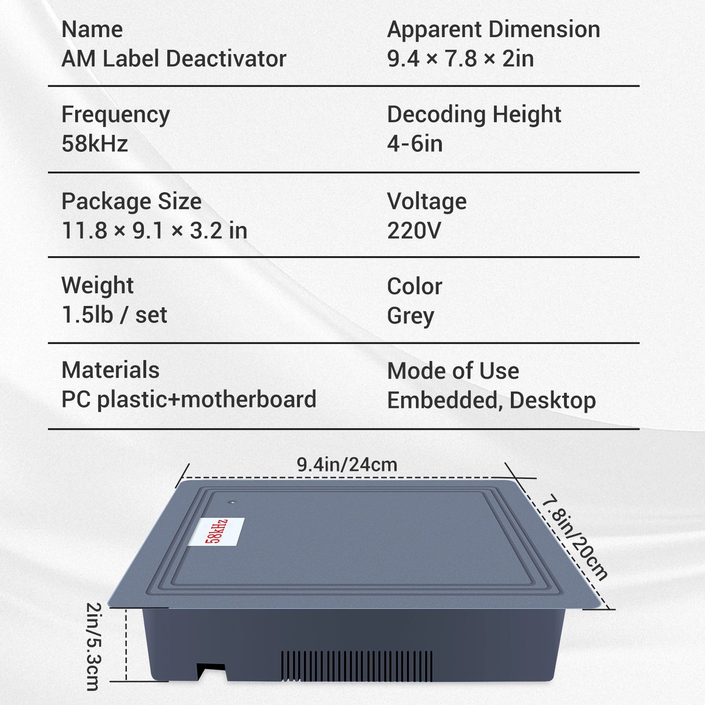 58kHz Soft Label Decoder for EAS Retail Anti-Theft Detection System, Grey