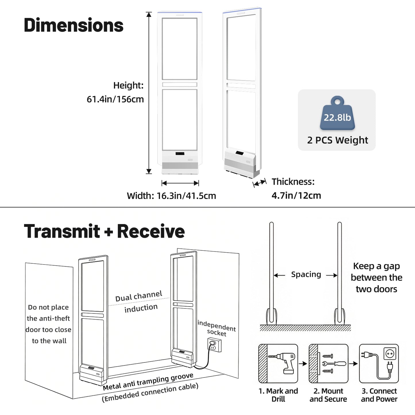 58kHz AM EAS Security Gate System for Retail Stores | PACABA AM-052